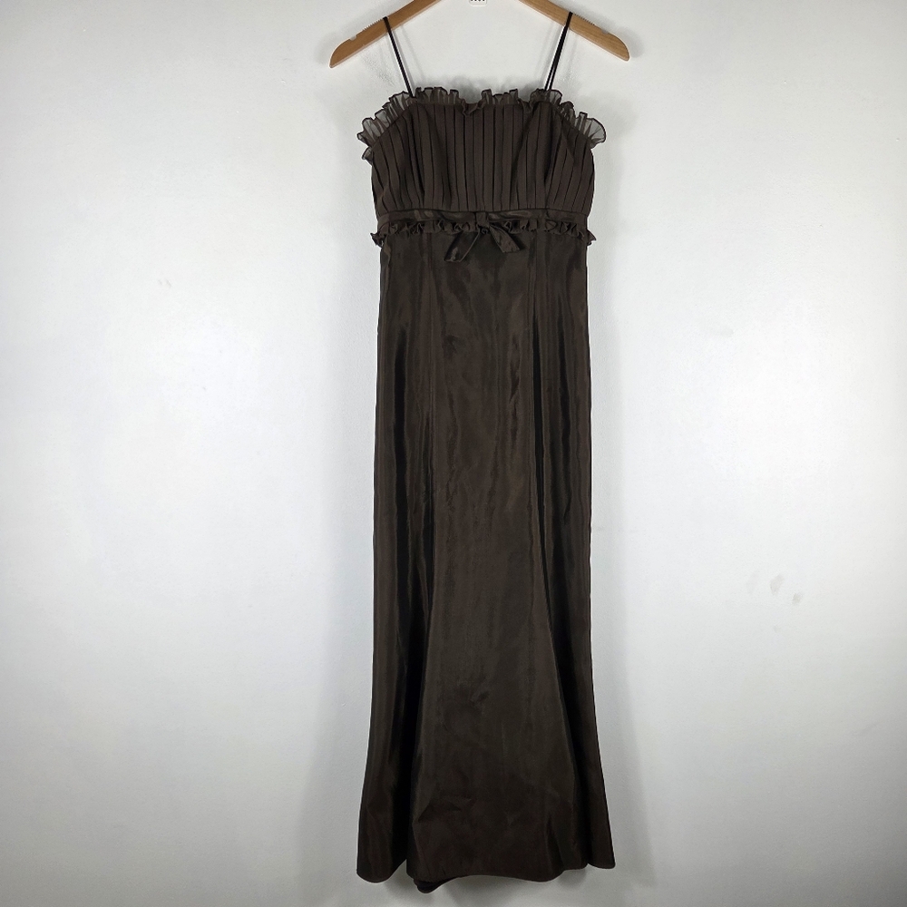 Vintage Y2K Jim Hjelm Ruched Ruffle Babydoll Spaghetti Strap Maxi Dress Gown